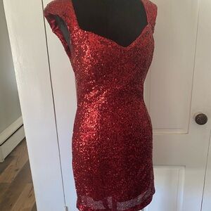 NWT Guess Claudia Bodycon Dress Ruby Red size 8 holiday party dress seguins